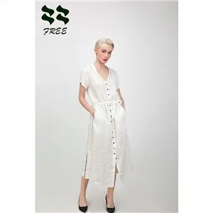 Ikdienas kokvilnas veļas gara balta kleita ar pērlēm